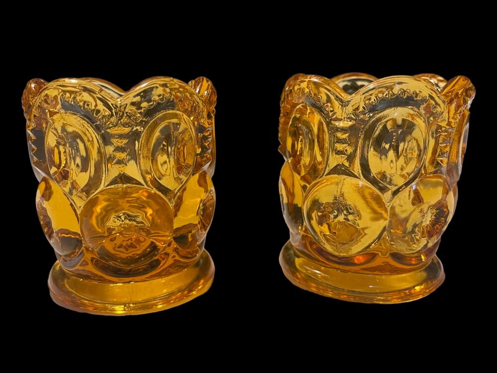Vintage LE Smith Amber Moon and Stars Toothpick Holder Lot of 2 EUC